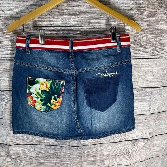 Desigual Asymmetrical Upcycled Denim Mini Skirt Size 38/US Sz 6 - Picture 2 of 9